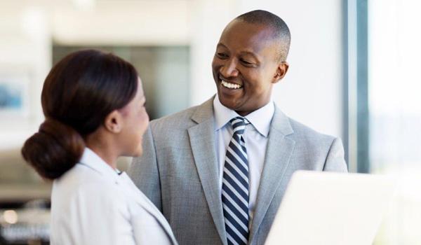 photo of a man and woman talking